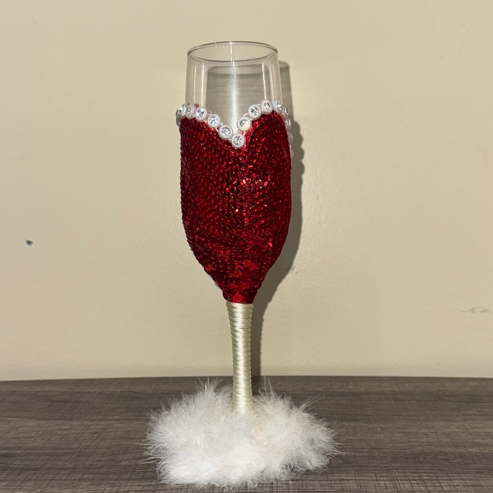 Elegant Red Sequin Champagne Glass